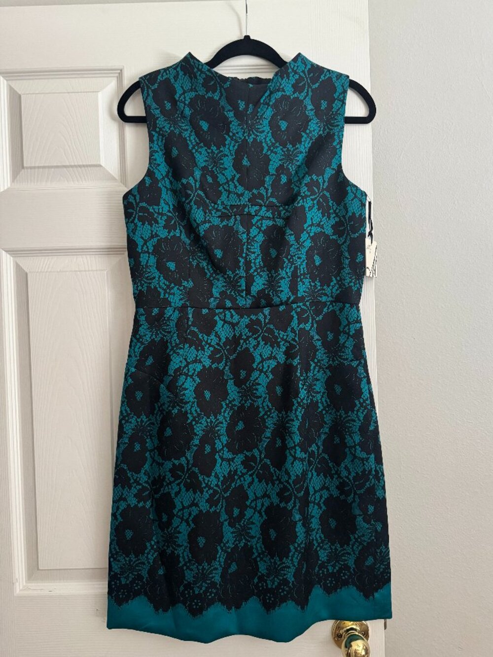 Milly Women’s 12 Teal Black Wool Silk Lace Sheath Dress NWT